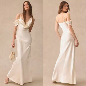 NWT Reformation Ronda Silk Maxi Dress Sz 6 Ivory One Shoulder Asymmetrical Neck